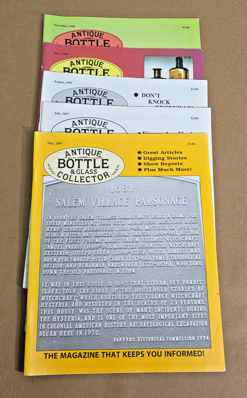 Vintage Antique Bottle & Glass Collector Magazine Lot 1997-1998 Set of 5